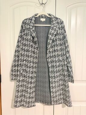 MELLODAY Black & White Houndstooth Open-Front  Coat
